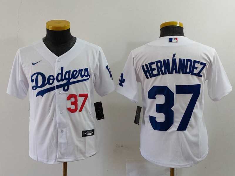 Youth Los Angeles Dodgers #37 Teoscar Hernandez Number White Cool Base Stitched Jersey->mlb youth jerseys->MLB Jersey